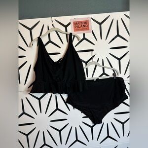 NWT Daci Plus Size Ruffle High-Waisted Bikini Tummy Control Black Size 28